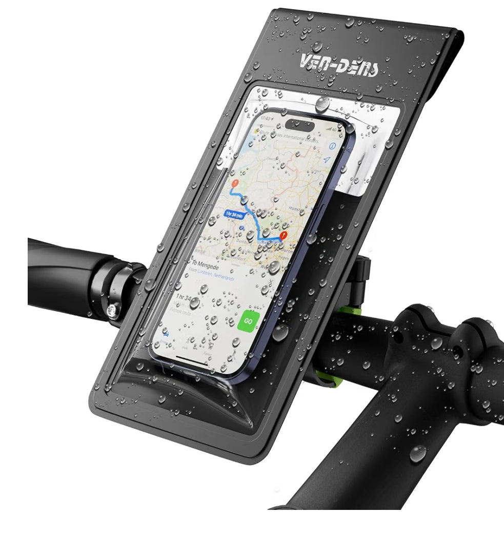 VEN-DENS Bike Phone Holder Waterproof, 360° Rotatable, One-Hand Release, Fits Smartphones