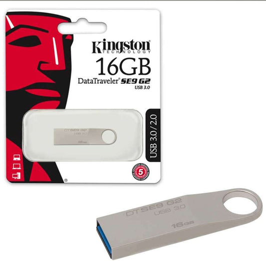 Kingston Technology DTSE9G2/16GB Data Traveler SE9 G2 16 GB USB 3.0 (Windows/Mac), Metal Casing, Silver