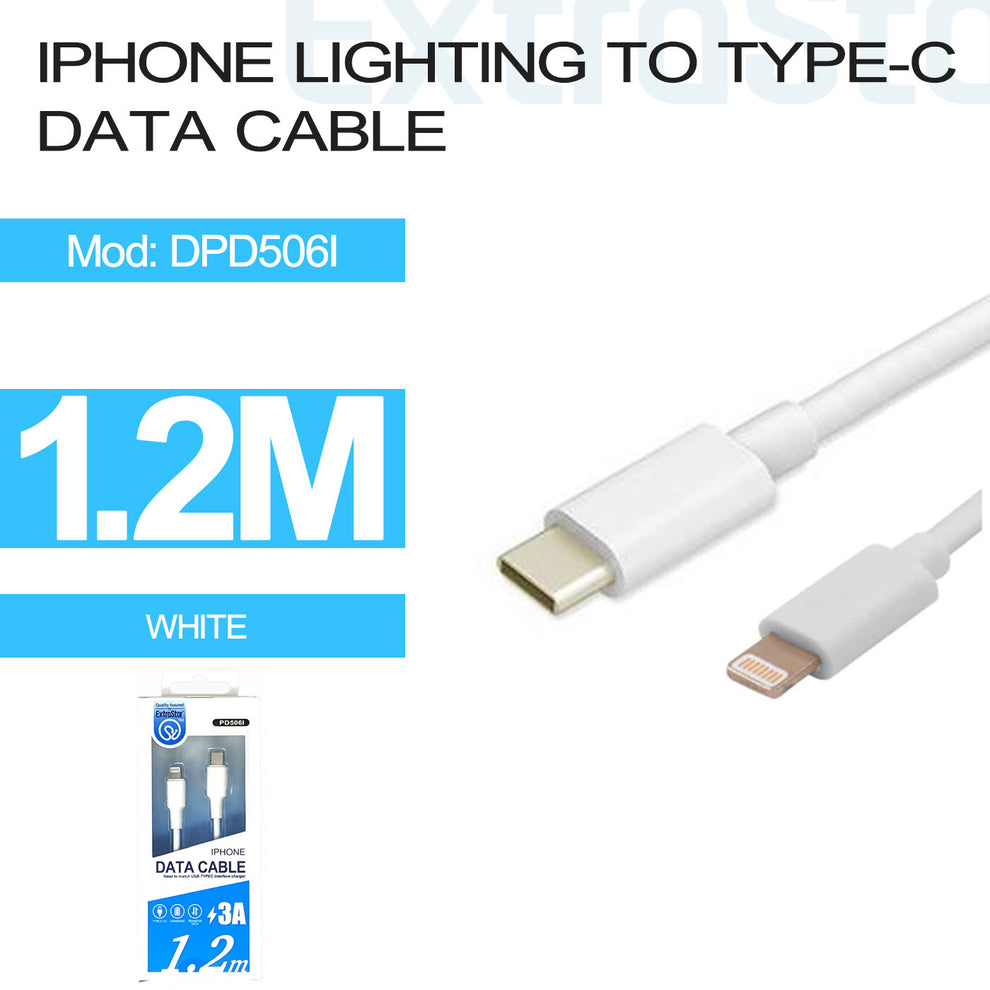 Câble de données Extrastar iPhone Lightning vers Type C, 1,2 m, blanc