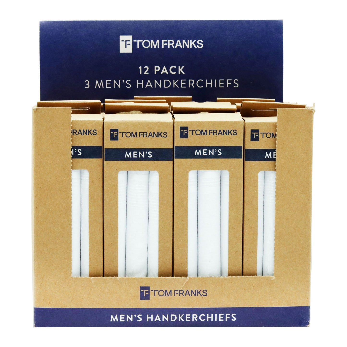 Tom Franks Men's Handkerchiefs (40cm x 40cm) 3 Pack - White