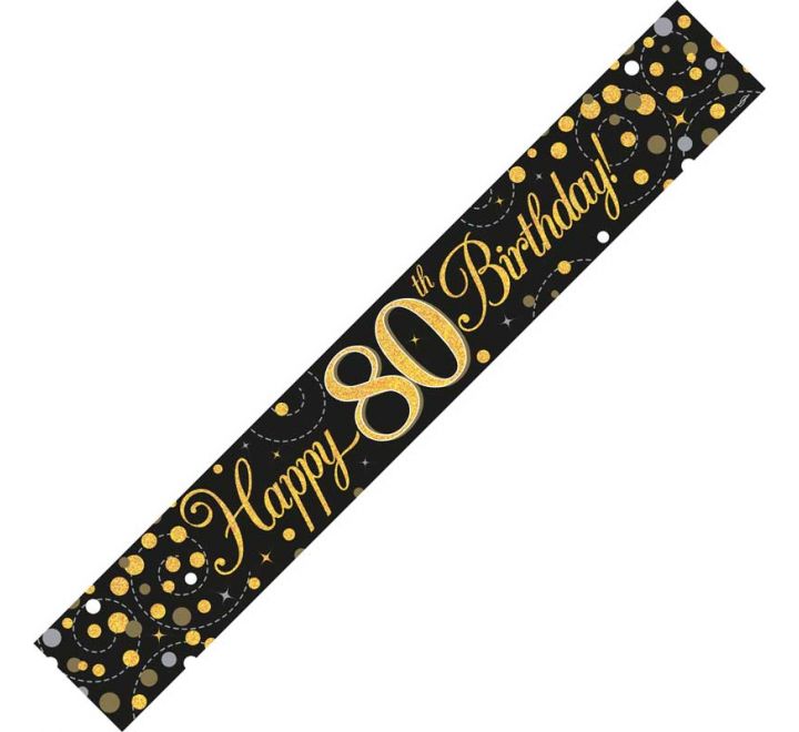 9FT BLACK & GOLD HAPPY 80TH BIRTHDAY BANNER