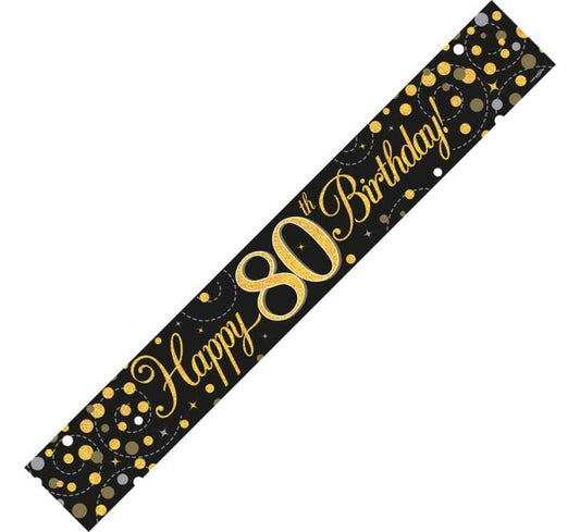 9FT BLACK & GOLD HAPPY 80TH BIRTHDAY BANNER
