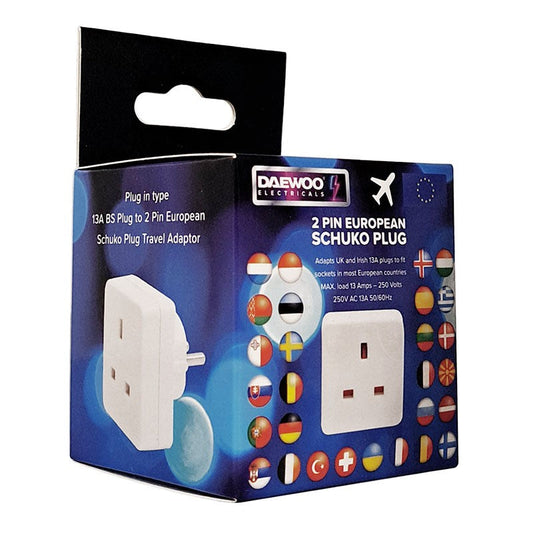 ADAPTATEUR DE VOYAGE EUROPÉEN DAEWOO ROYAUME-UNI 3 BROCHES VERS EUROPE 2 BROCHES