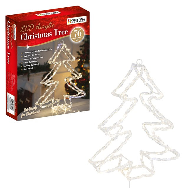 The Christmas Workshop Acrylic LED Christmas Tree Light - Mixed LED Christmas Decorations - 6 Hour Timer - Battery Operated