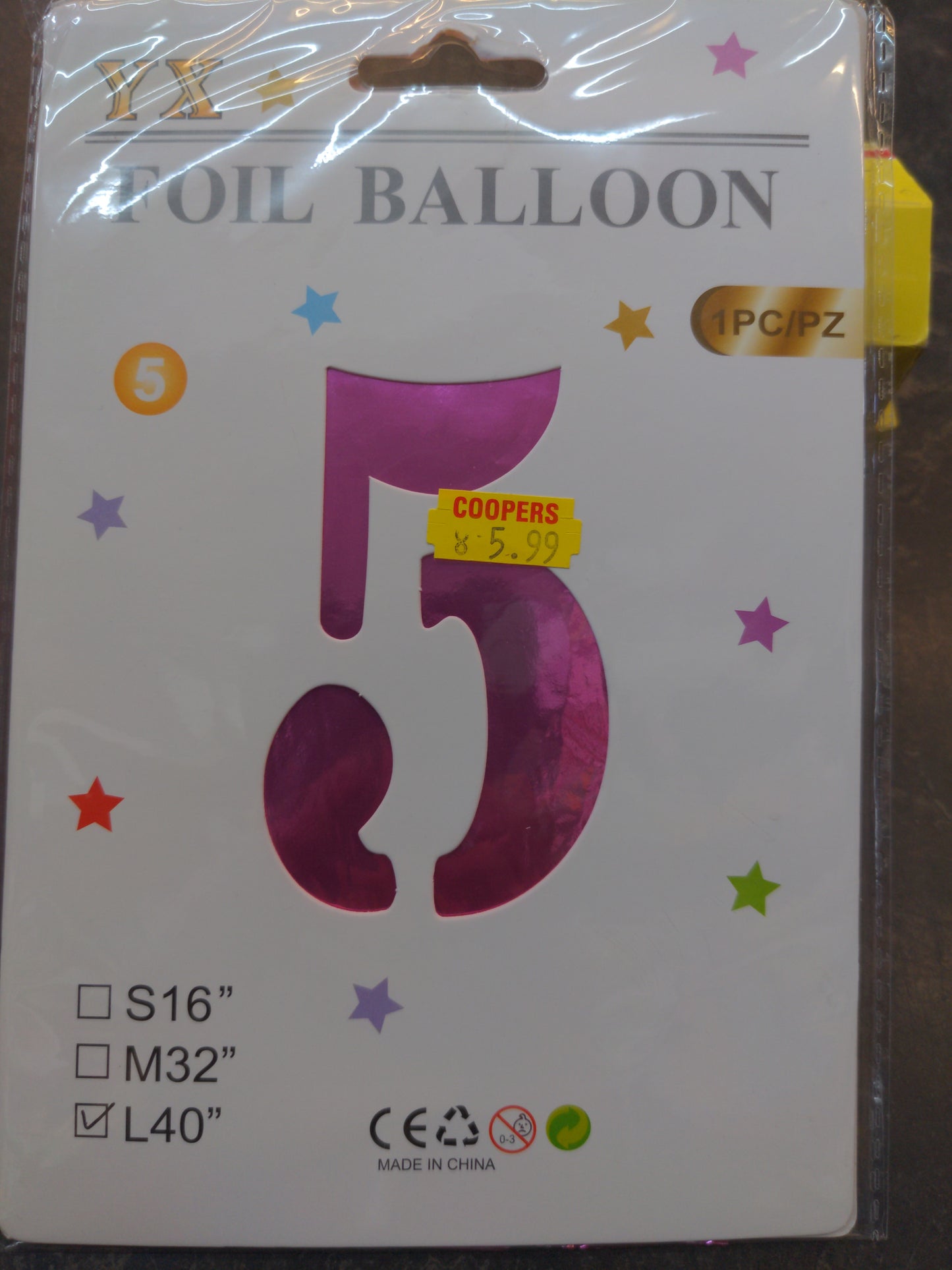 Giant No 5 Pink Helium/Air Foil Balloon L40in