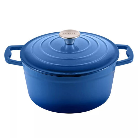 Cocotte en fonte avec couvercle Grande marmite émaillée Table de cuisson à induction Four 4.7L BLEU