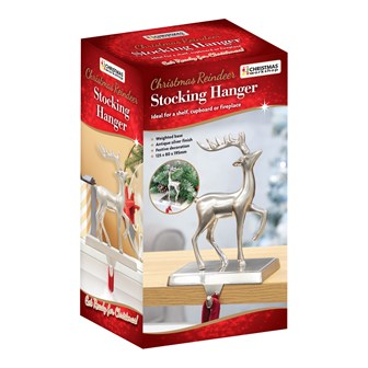The Christmas Workshop Reindeer Stocking Hanging Metal Hook - Silver