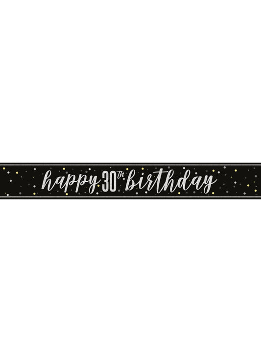 9ft GLITZ BLACK 30th BIRTHDAY BANNER