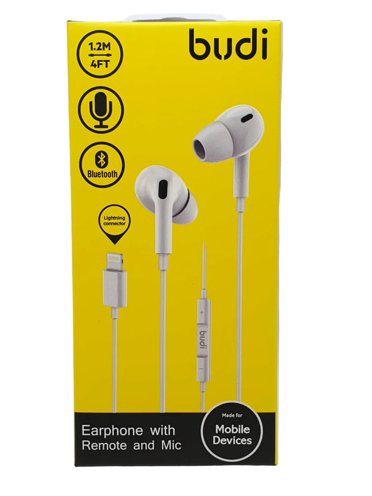 Écouteurs Budi Lightening Connector 1,2 m avec contrôle du volume à distance