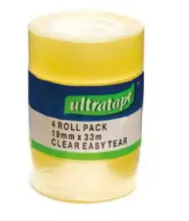 Ultratape Clear Easy Tear Tape 19mm x 33m 4pk