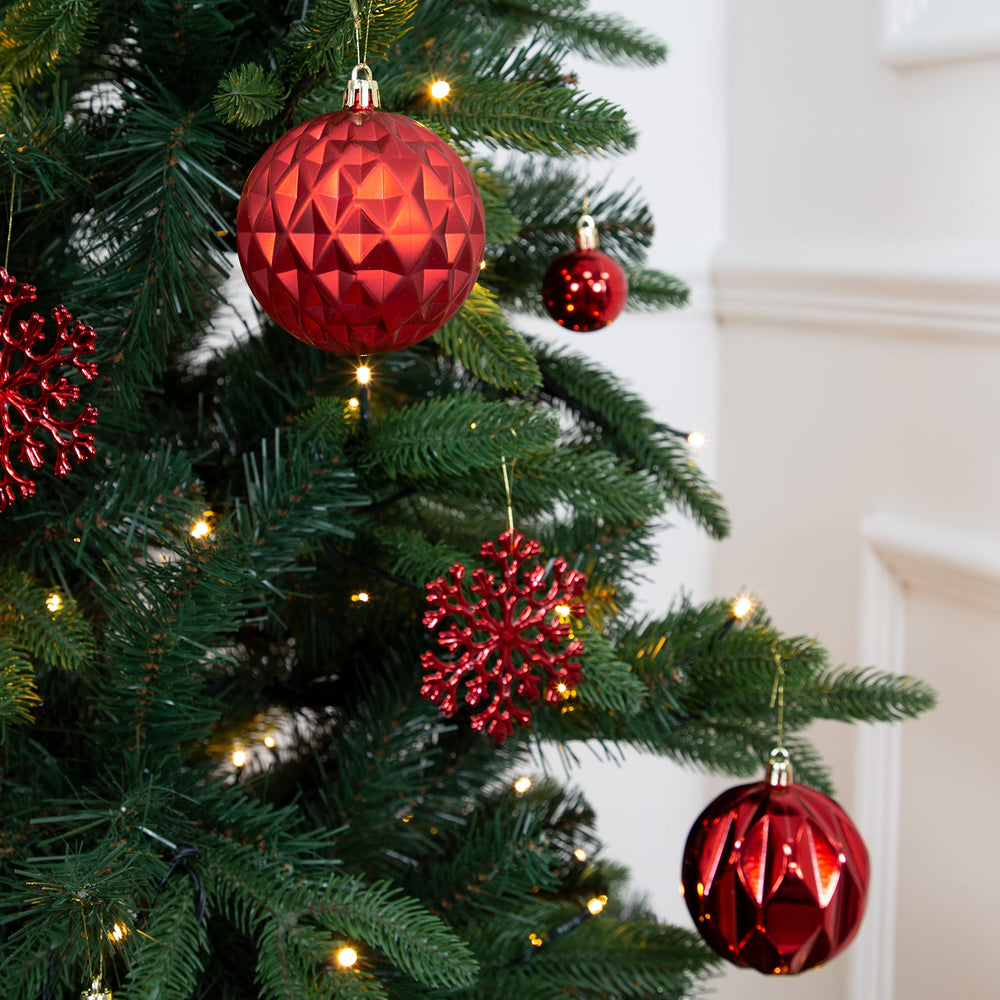 The Christmas Workshop Red Shatterproof Christmas Baubles – Set of 50, Mixed Sizes