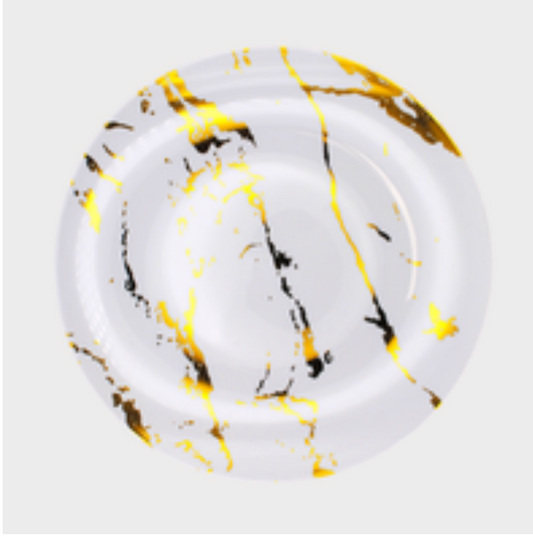 Assiette en marbre blanc et or 25 cm (10 p.) - Lot de 10