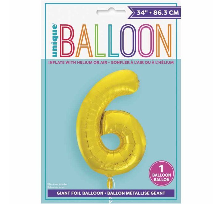 34in CLASSIC GOLD NUMBER 6 FOIL BALLOON