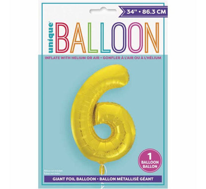 34in CLASSIC GOLD NUMBER 6 FOIL BALLOON