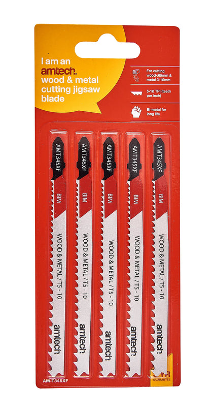 Amtech, lot de 5 lames de scie sauteuse pour bois et métal (AMT345XF)