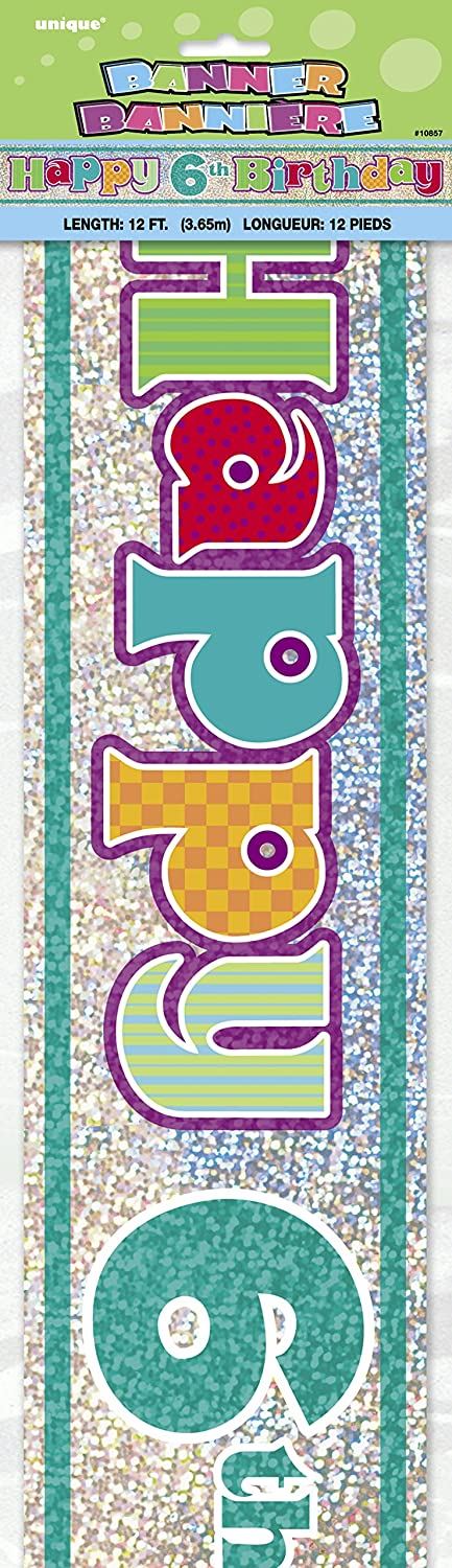 UNIQUE PARTY 6TH BIRTHDAY HOLOGRAPHIC FOIL PARTY BANNER 9FT