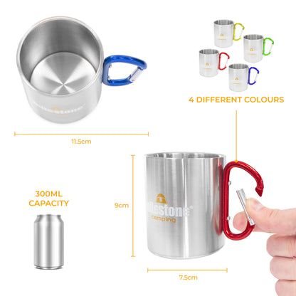Milestone Camping Stainless Steel Carabiner Handle Mug 300ml Assorted Colours