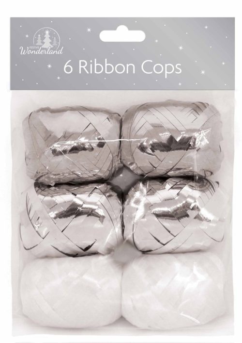 Lot de 6 bobines de ruban de Noël, argent et blanc