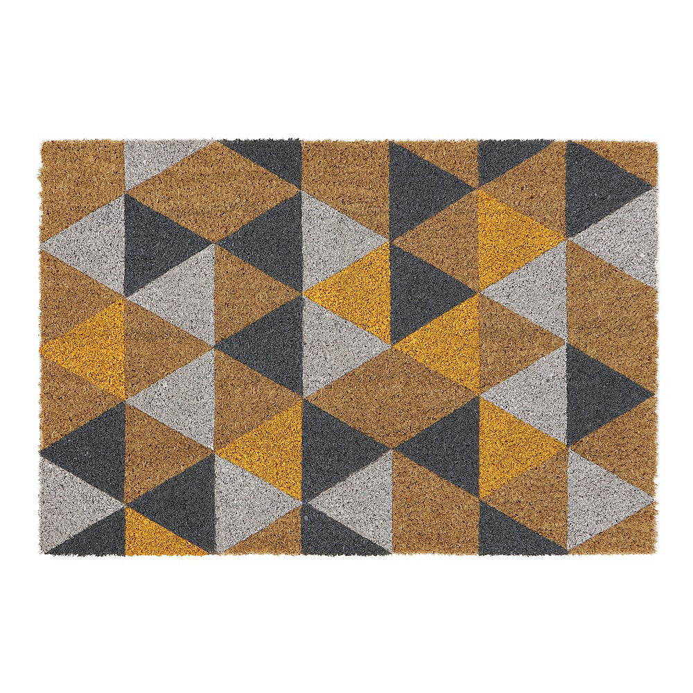 Paillasson d'entrée en fibre de coco JVL écologique à motif coloré et envers latex, design géométrique 40x60cm