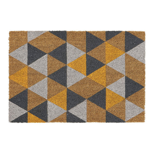 Paillasson d'entrée en fibre de coco JVL écologique à motif coloré et envers latex, design géométrique 40x60cm