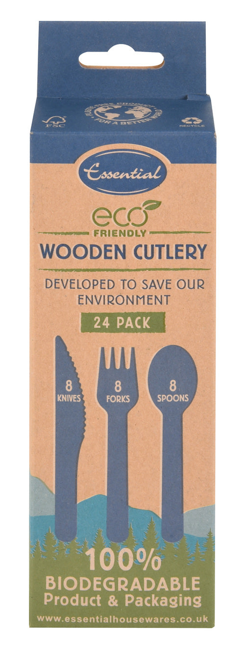 ESSENTIAL ECO FRIENDLY 24pce WOODEN CUTLERY ASSORTMENT
