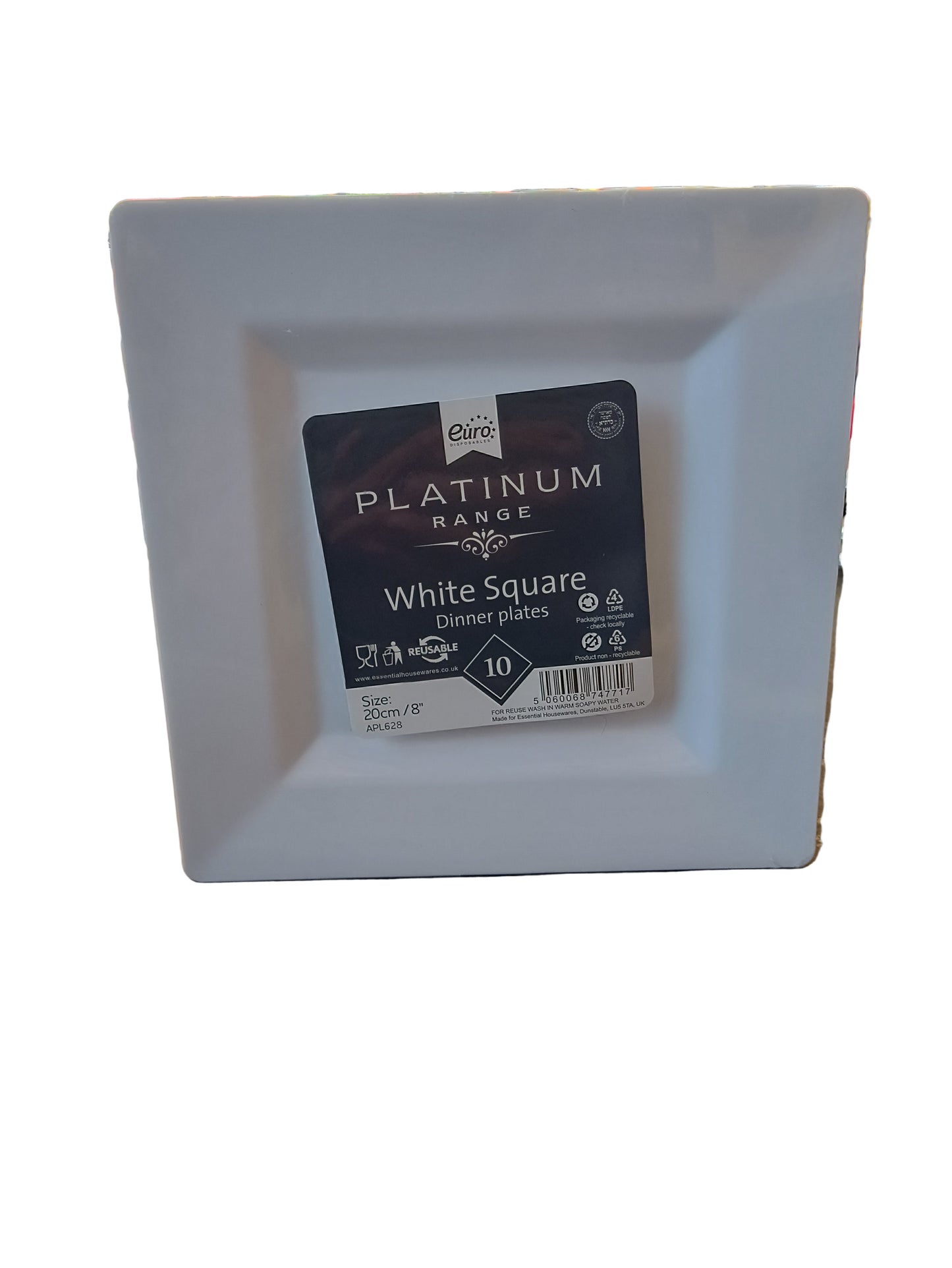 Platinum Range Reusable White Square 10 Dinner Plates