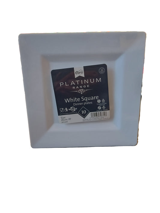 Assiettes Carrées Réutilisables Blanches 25 cm Platinum Range Lot de 10