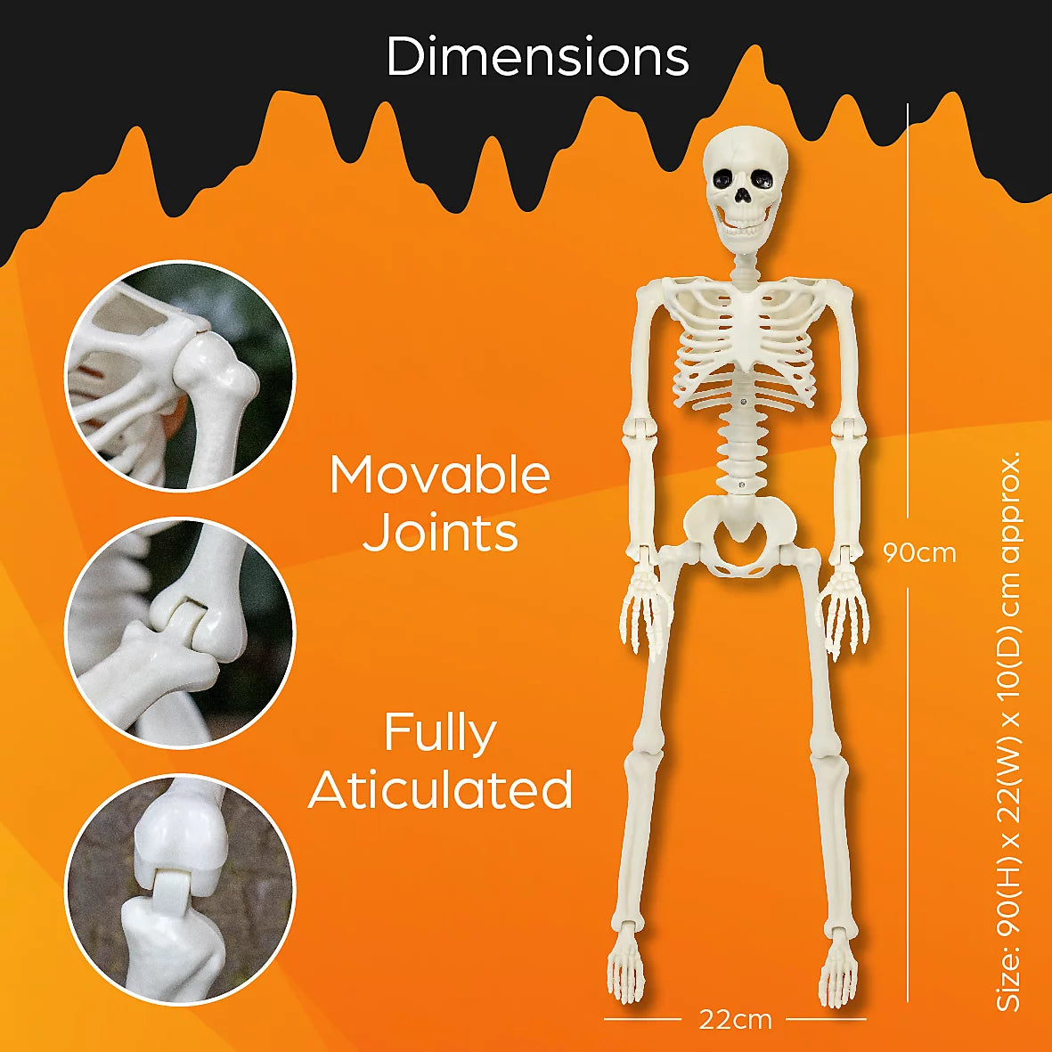 Global Gizmos 90cm Posable Halloween Skeleton
