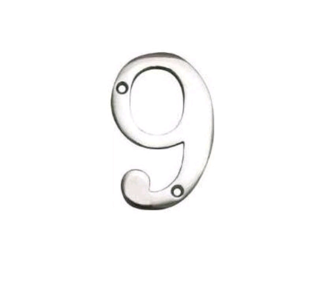 N° 9, chiffre de 75 mm, laiton chromé