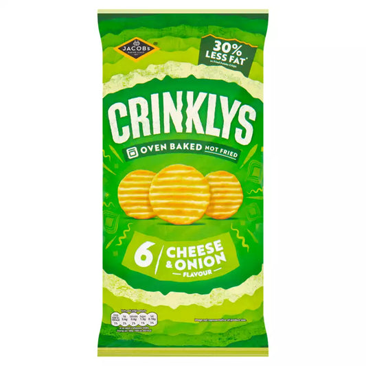 Jacob's Crinkly's Cheese & Onion Flavour Baked Snacks Multipack 6