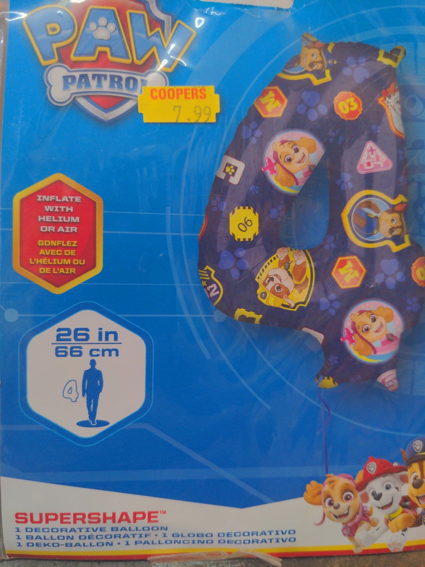 Ballon en aluminium Pat' Patrouille hélium/air 66 cm bleu