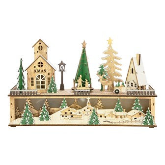 The Christmas Workshop LED Musical Wooden Christmas Village Scene Decoration