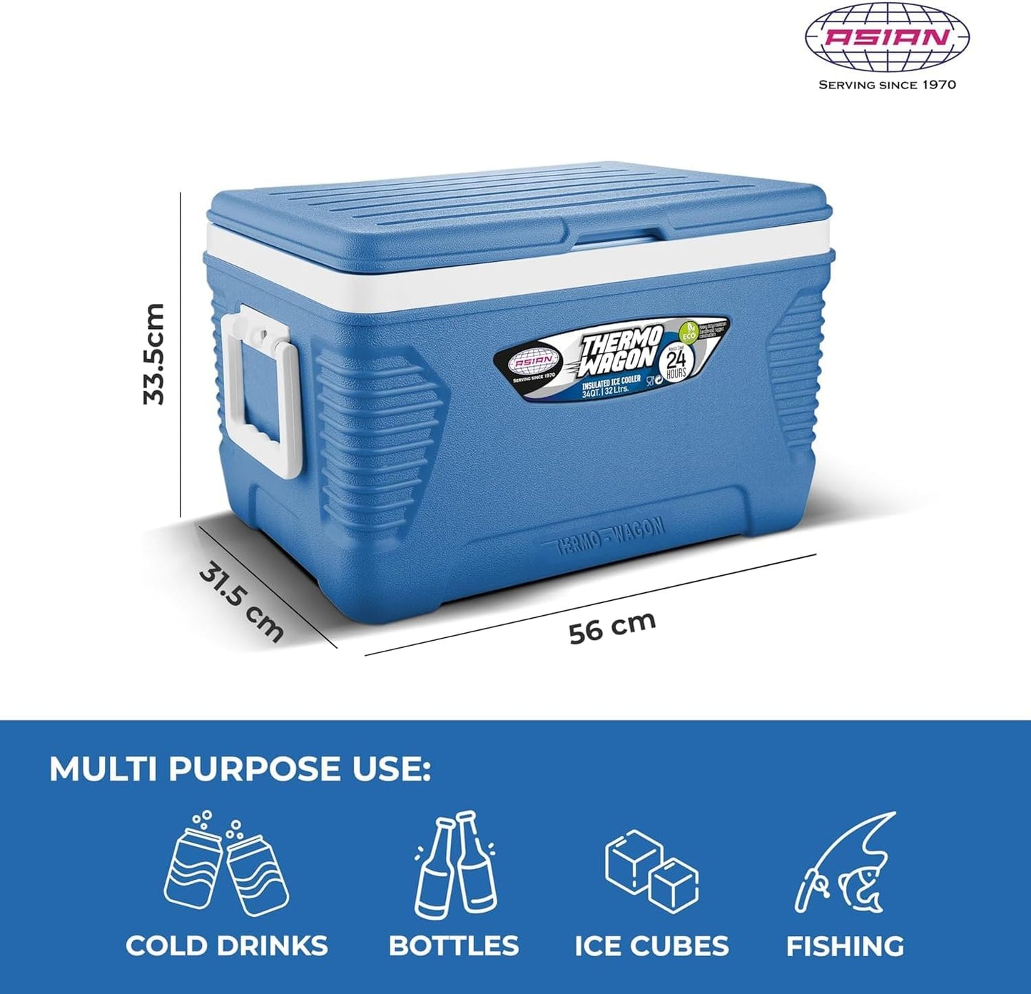 Asian Thermowagon 32 LTR | Insulated Ice Coolers  Blue ,Red