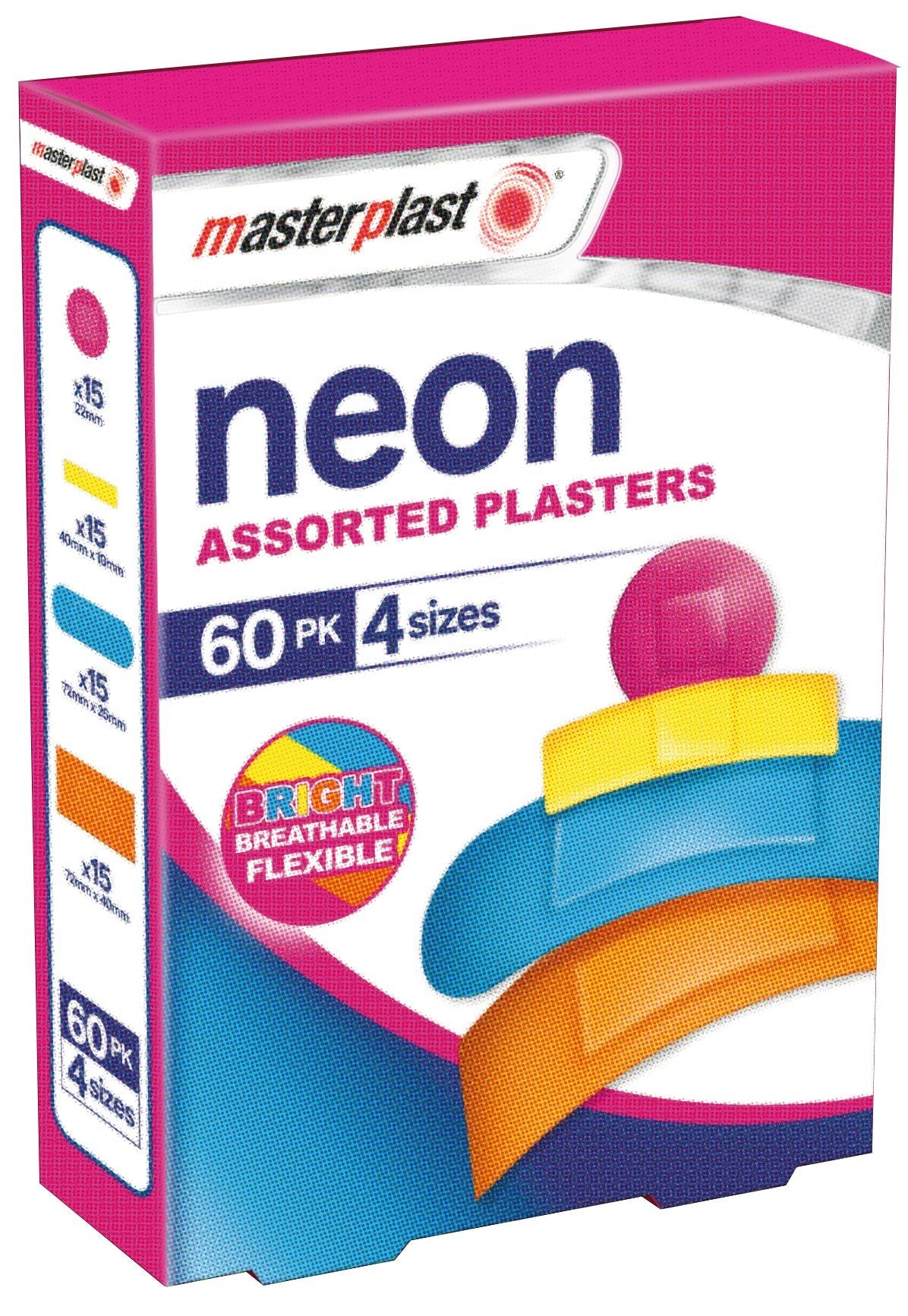 Pansements en tissu assortis Masterplast - Néon - Paquet de 60