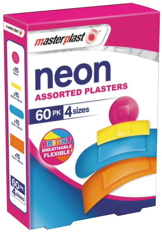 Pansements en tissu assortis Masterplast - Néon - Paquet de 60