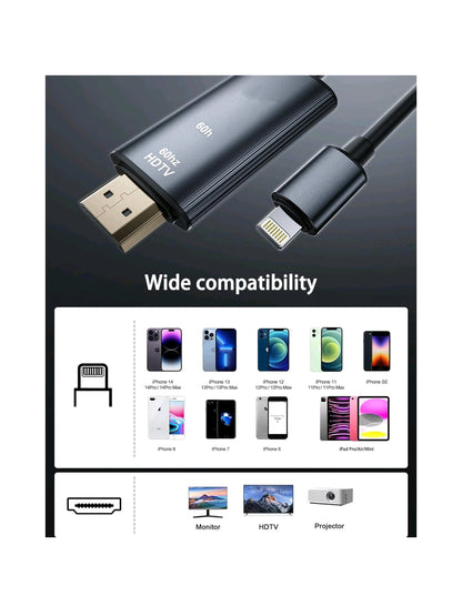Ven-Dens iPhone to HDTV Cable 1080P HDMI TV Adapter For Apple 2m