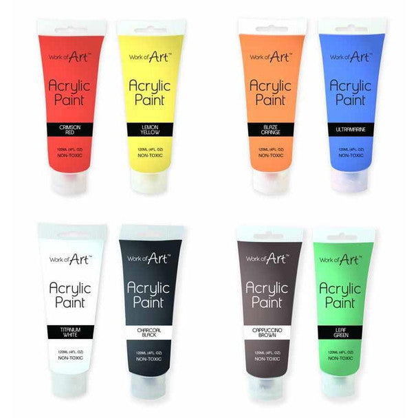 Tallon Lot de 8 Tubes de Peinture Acrylique Couleurs Assorties 120ml Œuvre d'Art
