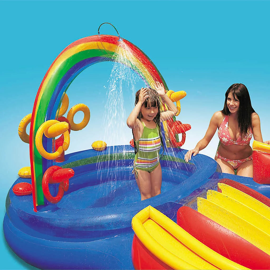 Piscine gonflable Intex Centre de jeux anneaux arc-en-ciel 297x193 x135 cm 57453NP