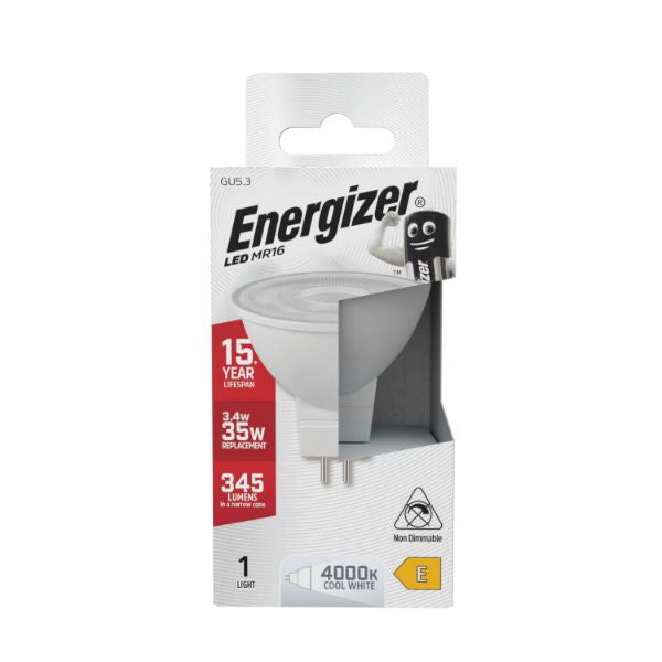 S8833 Energizer LED MR16 GU5.3 345lm 3.4W 4,000K (Cool White), Box of 1