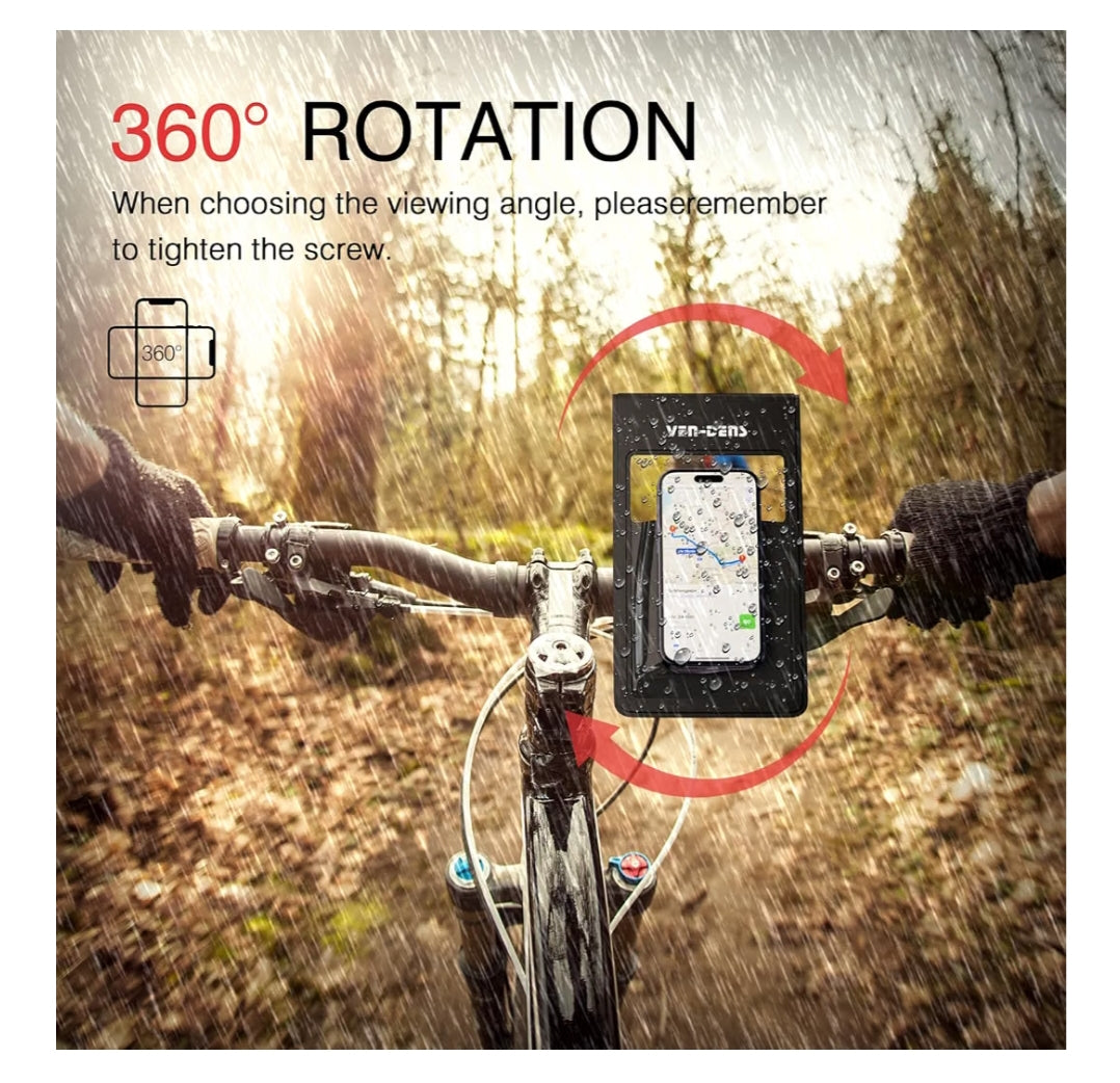 VEN-DENS Bike Phone Holder Waterproof, 360° Rotatable, One-Hand Release, Fits Smartphones