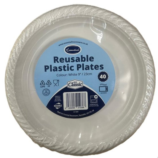 Essential 23 cm/9" Reusable Plastic Plates 40s