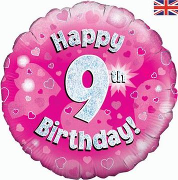 Oaktree 18inch Happy 9th Birthday Pink Holographic Helium Balloon