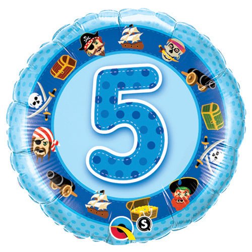 No 5 Helium Balloon Blue - Pirate 18in