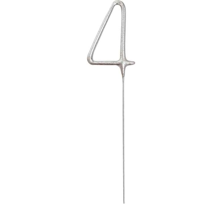 7in NUMERAL 4 SILVER GLITZ SPARKLER