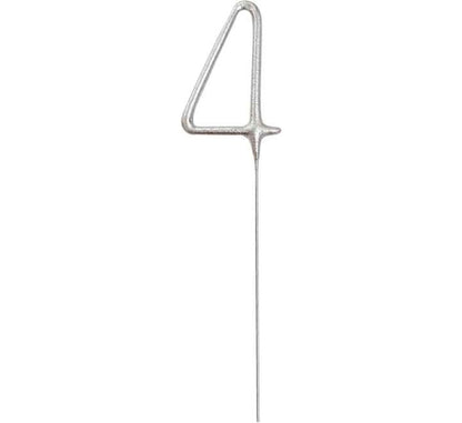 7in NUMERAL 4 SILVER GLITZ SPARKLER