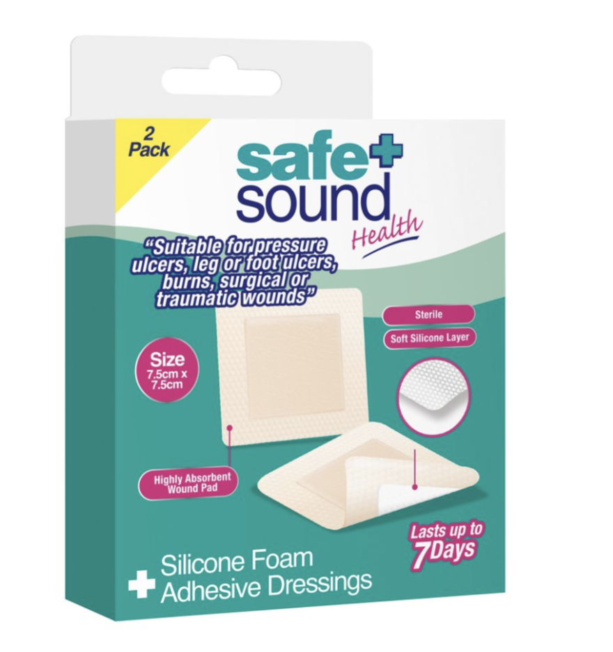 Pansement adhésif en mousse de silicone Safe & Sound 7,5 cm x 7,5 cm, lot de 2