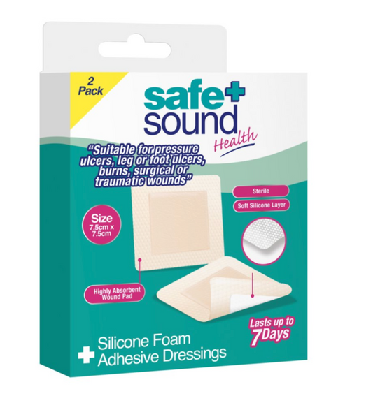 Pansement adhésif en mousse de silicone Safe & Sound 7,5 cm x 7,5 cm, lot de 2