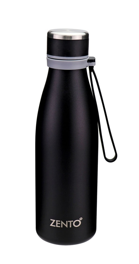 [13328] Zenith Silicone Strap SS Vacuum Water Bottle 550ml Black