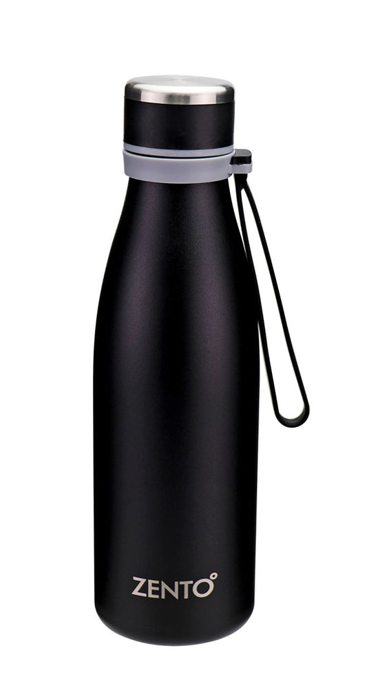 [13328] Zenith Silicone Strap SS Vacuum Water Bottle 550ml Black