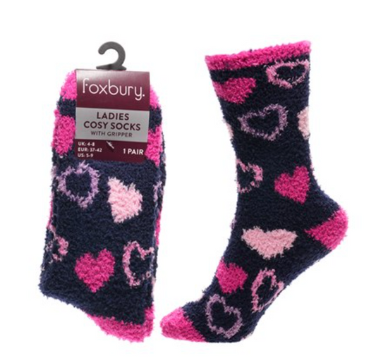 Foxbury Ladies 1 pair Cosy Socks with Gripper Assorted colors Sizes 4-8
